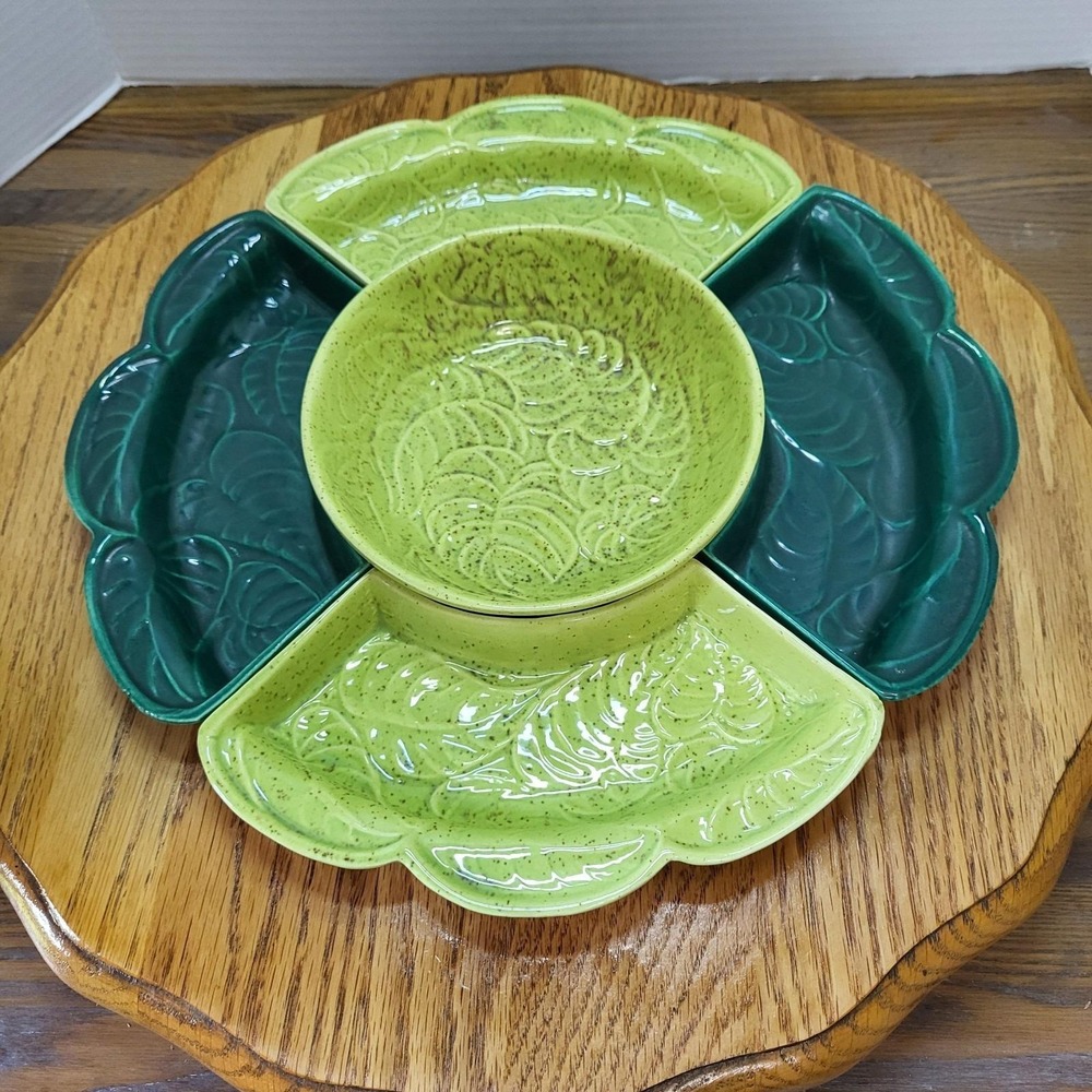 VTG Made In California Pottery MCM Retro 5 Piece Chip & Dip Serving Set